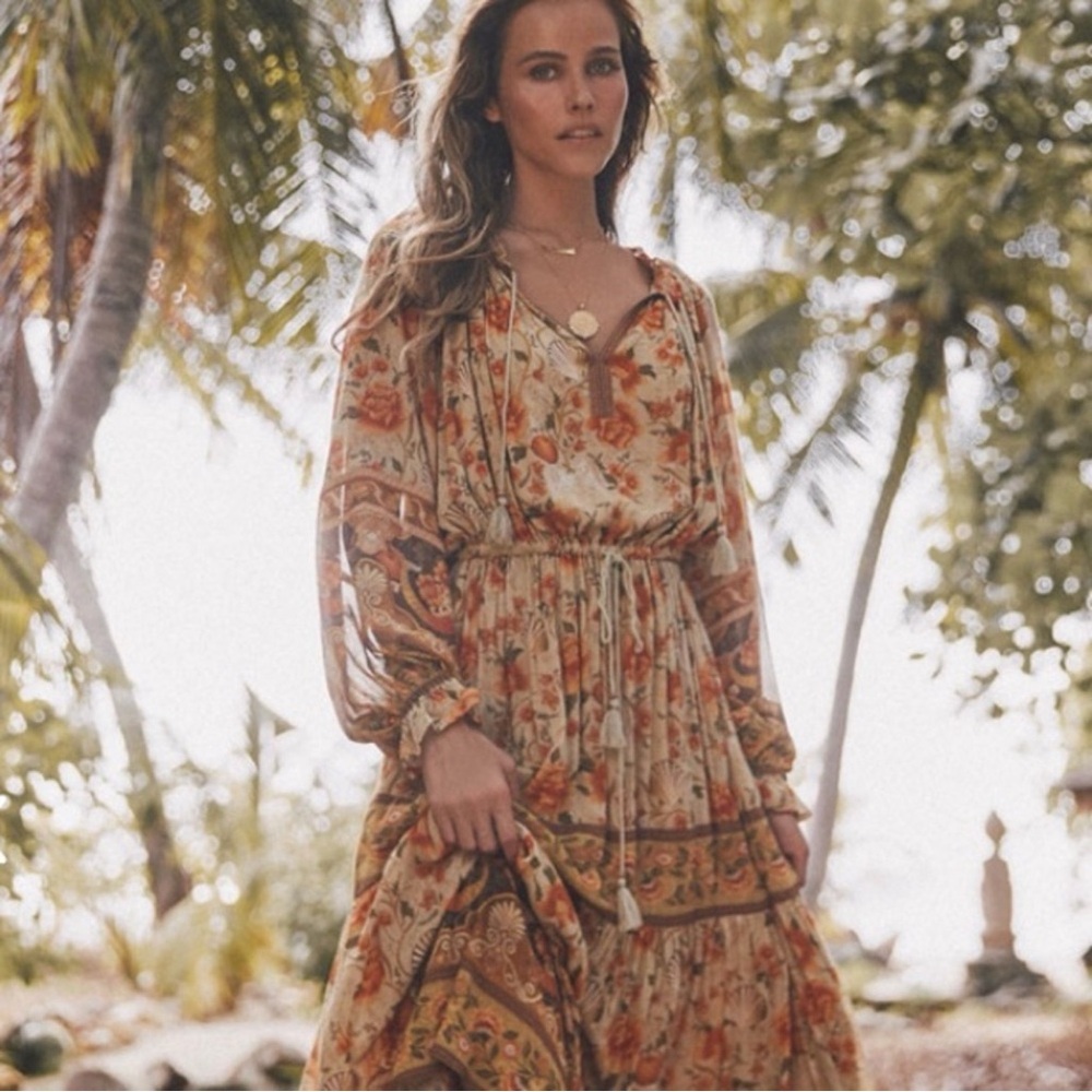 Spell Seashell ( Sand ) Midi NWOT Long Sleeve Dress Size M - Picture 2 of 11